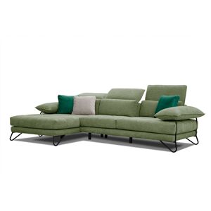 Courtois Laville Canape d'angle gauche 4 places en tissu vert avec coussins deco