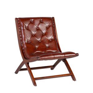 MOYCOR Fauteuil bas en bois et cuir marron