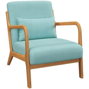 Homcom Fauteuil lounge 3 coussins bois hevea aspect velours turquoise