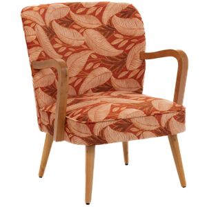 Hellin Fauteuil retro en tissu feuillage et accoudoirs en bois