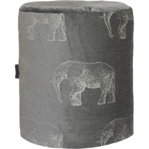 MX HOME Pouf en velours gris avec elephants brodees