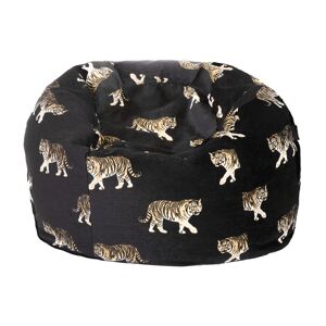 MX HOME Pouf en velours noir avec tigres brodees