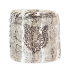 MX HOME Pouf en fausse fourrure brode marron clair