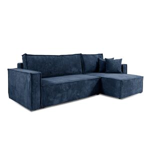 Petits meubles Canape d'angle reversible convertible 3 places velours côtele bleu