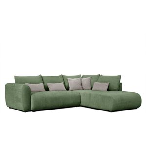 Courtois Laville Canape d'angle droit 5 places vert fonce avec le couchage