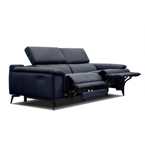 Courtois Laville Canape droit 3 places avec 2 relax electriques tissu bleu