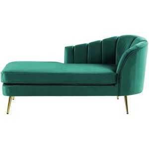 Beliani Chaise longue côte droit en velours vert emeraude