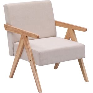 Nordlys Fauteuil de salon en bois massif et tissu beige