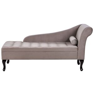 Beliani Chaise longue côte droit en velours taupe avec rangement