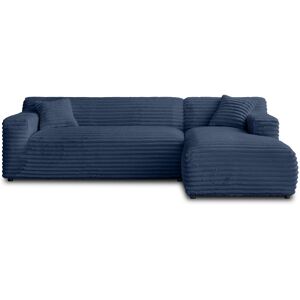 Lisa Design Canape d'angle droit 4 places en velours grosses côtes bleu ardoise