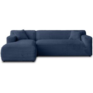 Lisa Design Canape d'angle gauche 4 places en velours grosses côtes bleu ardoise