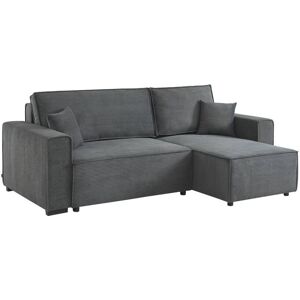 sweeek Canape d'angle velours côtele grosse côte gris