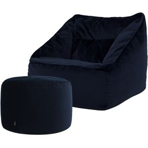 Icon Pouf fauteuil avec repose-pied rond velours bleu minuit