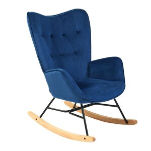 Urban Meuble Fauteuil scandinave capitonne a bascule en tissu bleu