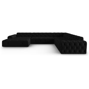 Micadoni Home Canape d'angle droit panoramique 6 places en tissu velours noir