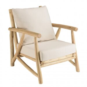 MACABANE Fauteuil en branches de teck naturel coussins blancs