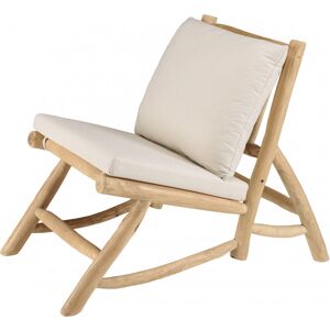 MACABANE Fauteuil lounge en branches de teck naturel coussin blanc