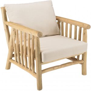 MACABANE Fauteuil en branches de teck naturel coussins blancs