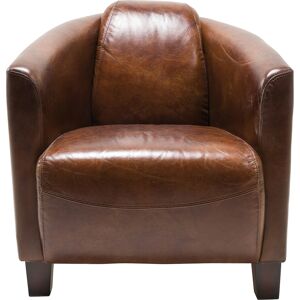 Kare Design Fauteuil en cuir brun et hevea massif