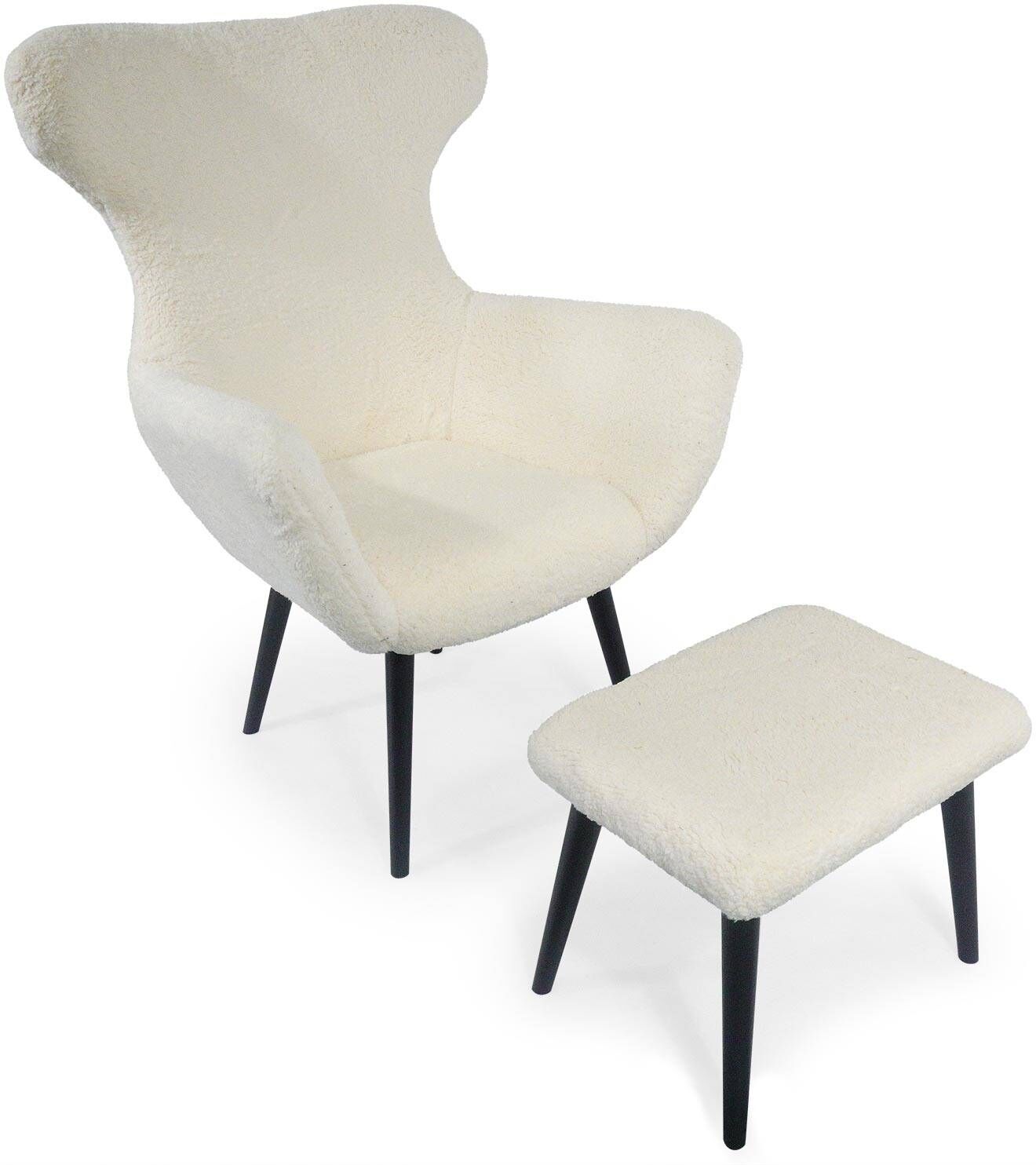 Menzzo Fauteuil avec pouf effet peau de mouton crème