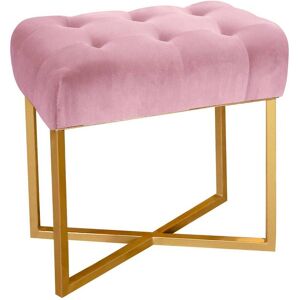 Menzzo Tabouret pouf rectangle velours rose pied or