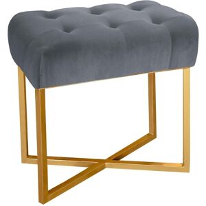 Menzzo Tabouret pouf rectangle velours argent pied or