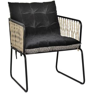 Now s Home Fauteuil en velours lisse beige pieds et en métal noir