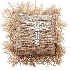 My Bliss Home Housse de coussin en raphia et coquillages, beige 40x40 cm