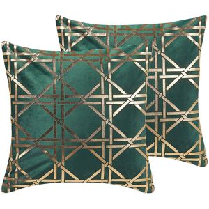 Beliani Lot de 2 coussin décoratifs en tissu vert 45x12cm