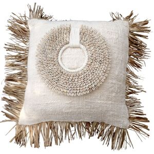 My Bliss Home Housse de coussin avec franges en raphia, blanc/beige 40 x 40 cm