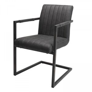 MACABANE Lot de 2 fauteuils tissu gris anthracite et pieds métal noir - Publicité