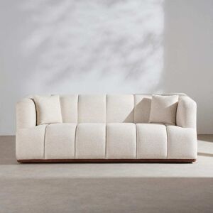 Maisons du Monde Canapé 3 places en textile tramé beige et bois de frêne coloris noyer - Publicité Maisons du Monde Canapé 3 places en textile tramé beige et bois de frêne coloris noyer - Publicité