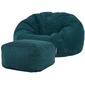 Icon Pouf avec repose-pied carré velours côtelé bleu canard - Publicité Icon Pouf avec repose-pied carré velours côtelé bleu canard - Publicité