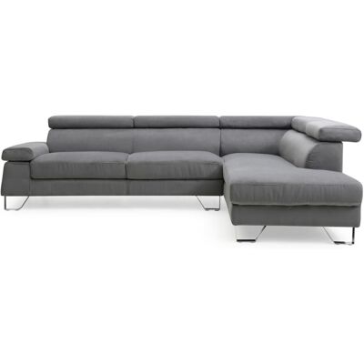 Menzzo Canapé d'angle avec têtières relevables velours gris foncé - Publicité Menzzo Canapé d'angle avec têtières relevables velours gris foncé - Publicité