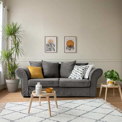Happy Garden - OSCAR - Velours Gris - Canapé 3 places - Sofa - Publicité Happy Garden - OSCAR - Velours Gris - Canapé 3 places - Sofa - Publicité