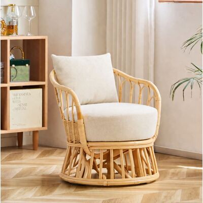 Nordlys Fauteuil de salon en rotin naturel et tissu beige - Publicité Nordlys Fauteuil de salon en rotin naturel et tissu beige - Publicité