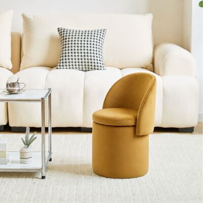 Nordlys Pouf avec dossier et rangement en velours jaune moutarde - Publicité Nordlys Pouf avec dossier et rangement en velours jaune moutarde - Publicité