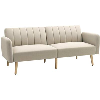 Homcom Canapé convertible 2 places design scandinave bois tissu beige - Publicité Homcom Canapé convertible 2 places design scandinave bois tissu beige - Publicité