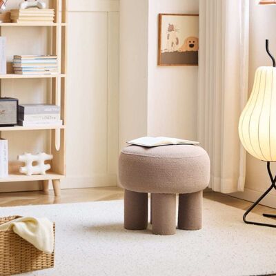 Nordlys Pouf de salon scandinave en bouclette taupe - Publicité Nordlys Pouf de salon scandinave en bouclette taupe - Publicité