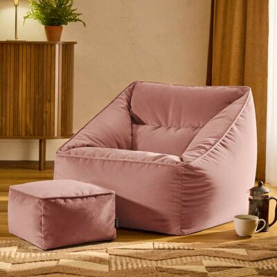 Icon Pouf poire fauteuil avec repose-pied carré velours rose aube - Publicité Icon Pouf poire fauteuil avec repose-pied carré velours rose aube - Publicité