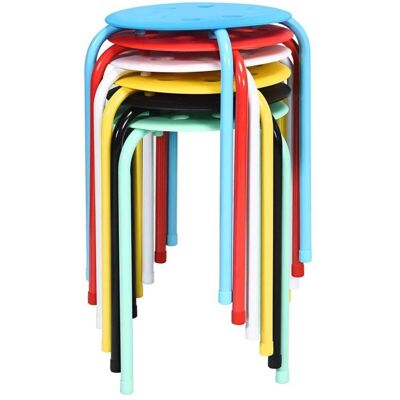 Giantex Lot de 6 tabourets empilables légers ronds multicolores - Publicité Giantex Lot de 6 tabourets empilables légers ronds multicolores - Publicité