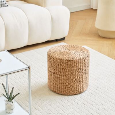 Nordlys Pouf bout de canapé en jute naturelle avec rangement - Publicité Nordlys Pouf bout de canapé en jute naturelle avec rangement - Publicité
