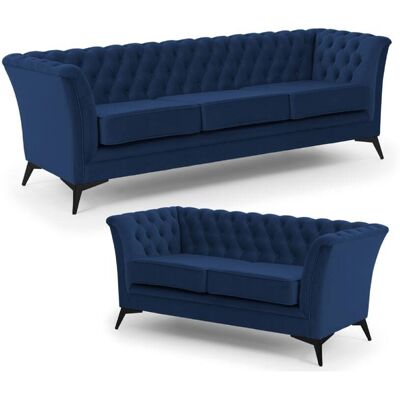 S-Style Ensemble de canapé Chesterfield 3+2 en velours bleu marine - Publicité S-Style Ensemble de canapé Chesterfield 3+2 en velours bleu marine - Publicité