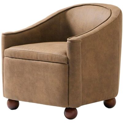 Nordlys Fauteuil de salon en bois massif et suédine marron - Publicité Nordlys Fauteuil de salon en bois massif et suédine marron - Publicité
