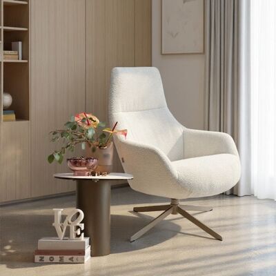 Kare Design Fauteuil pivotant en polyester bouclé crème et acier - Publicité Kare Design Fauteuil pivotant en polyester bouclé crème et acier - Publicité