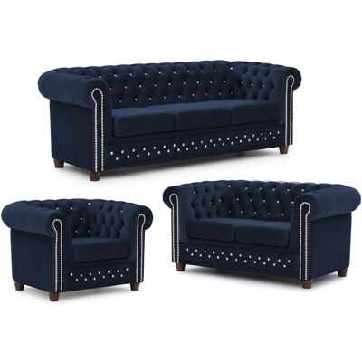 S-Style Ensemble de canapé Chesterfield 3+2+1 en velours bleu marine - Publicité S-Style Ensemble de canapé Chesterfield 3+2+1 en velours bleu marine - Publicité