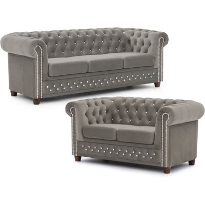 S-Style Ensemble de canapé Chesterfield 3+2 en velours gris - Publicité S-Style Ensemble de canapé Chesterfield 3+2 en velours gris - Publicité