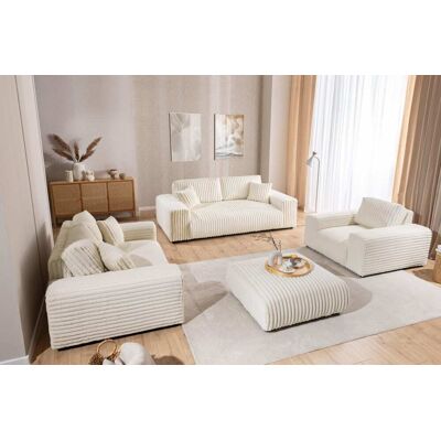 S-Style Ensemble de canapé 3+2 en velours côtelé beige clair - Publicité S-Style Ensemble de canapé 3+2 en velours côtelé beige clair - Publicité