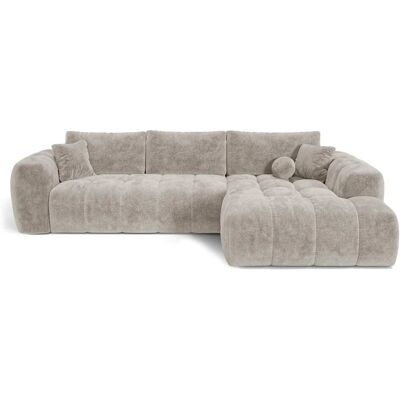 Premium Interiors Canapé angle droit convertible coffre 5 places velours gaufré taupe - Publicité Premium Interiors Canapé angle droit convertible coffre 5 places velours gaufré taupe - Publicité