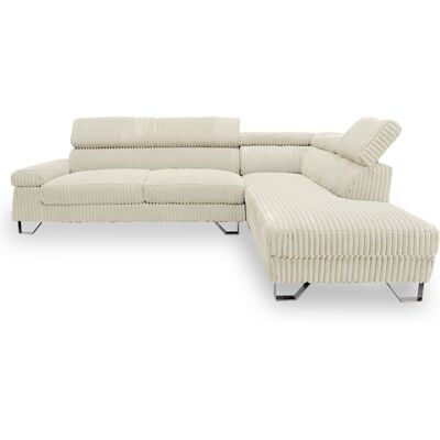 Menzzo Canapé d'angle à droite avec têtières relevables velours côtelé beige - Publicité Menzzo Canapé d'angle à droite avec têtières relevables velours côtelé beige - Publicité